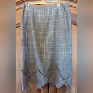 Harve Benard Skirt Wool Brown Plaid Belarus Triangle Lined Fringed Hem Size 12
